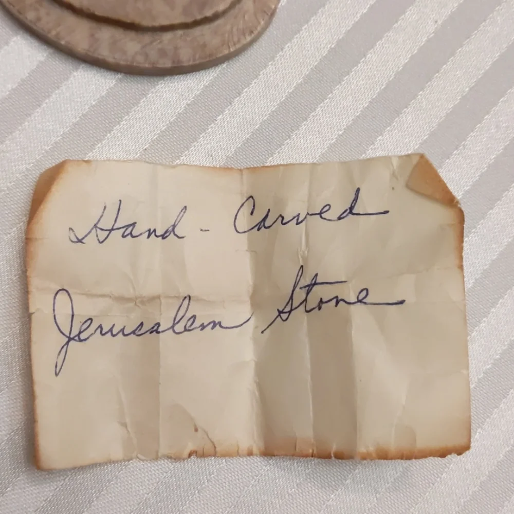 Hand carved Jerusalem stone vintage trinket box